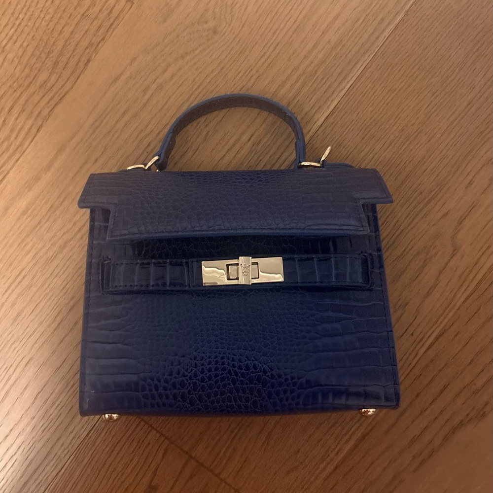 Steve Madden Dark Blue Croc-Embossed Mini Bag